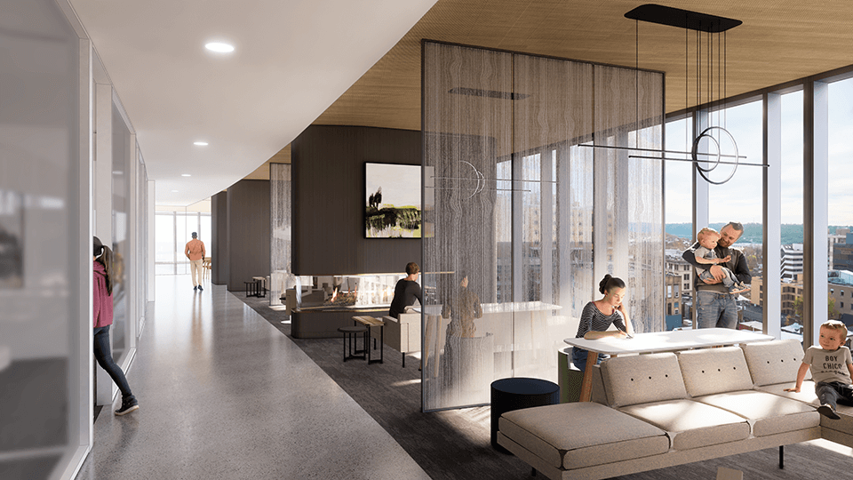 An interior rendering of the UPMC Presbyterian expansion Family Services.